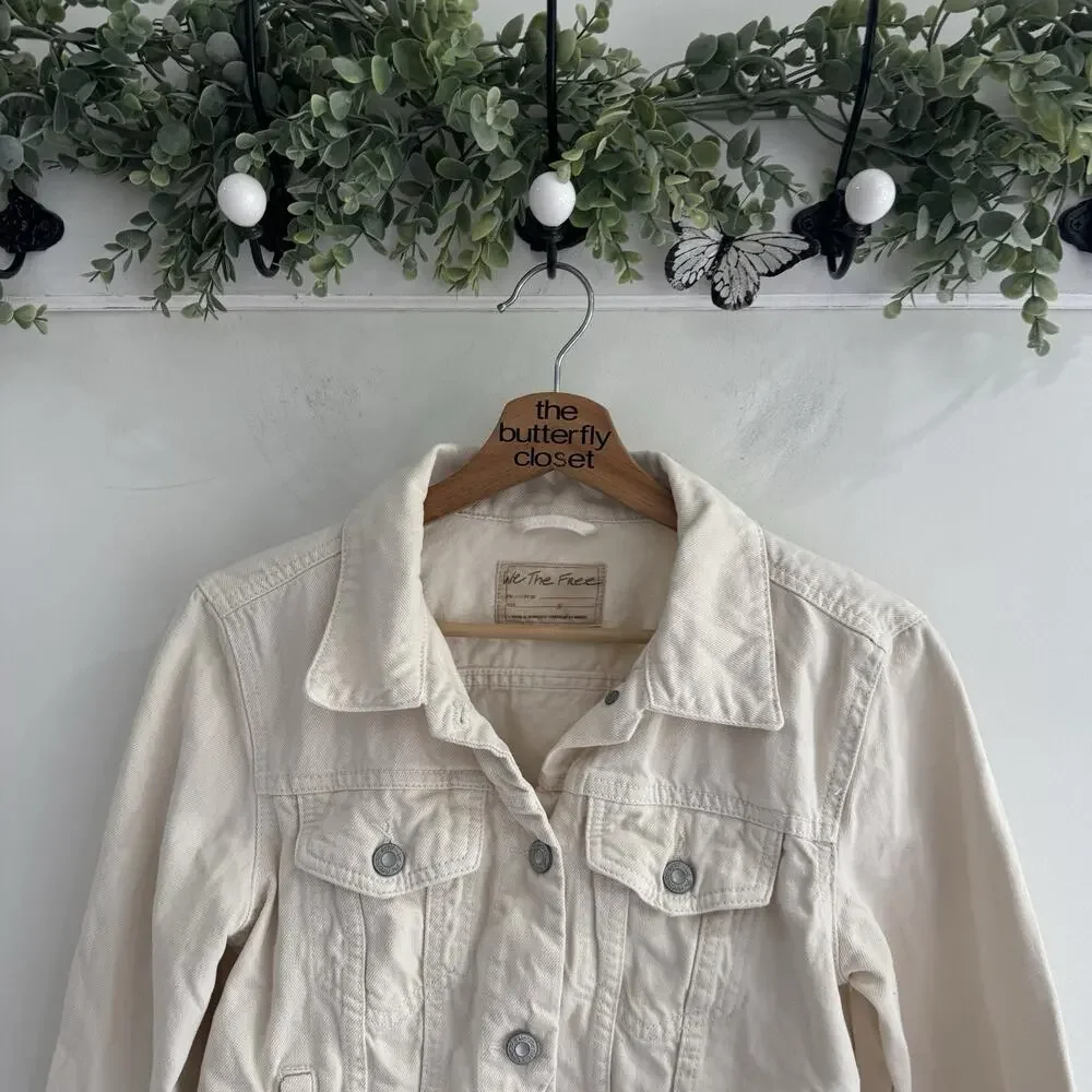 Free People Rumors Cream Denim Jacket Small - Picture 2 of 4